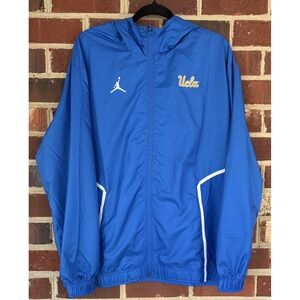 UCLA Bruins Jacket Mens Large Blue NCAA Football Jordan Hooded Windbreaker